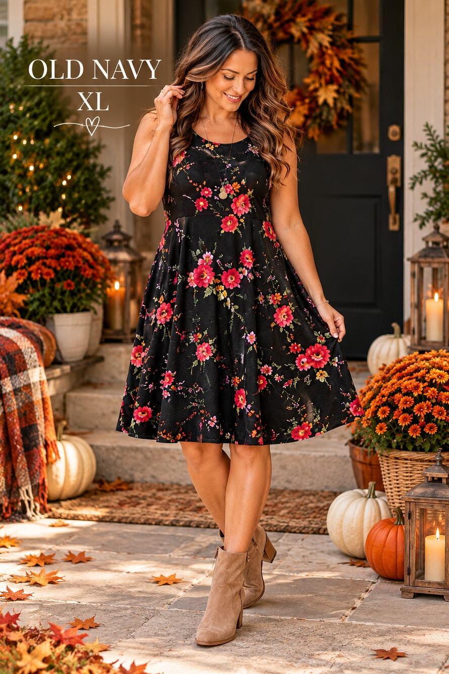 Old Navy Women's XL Black Floral Sleeveless Fit & Flare Knee Length Dress
